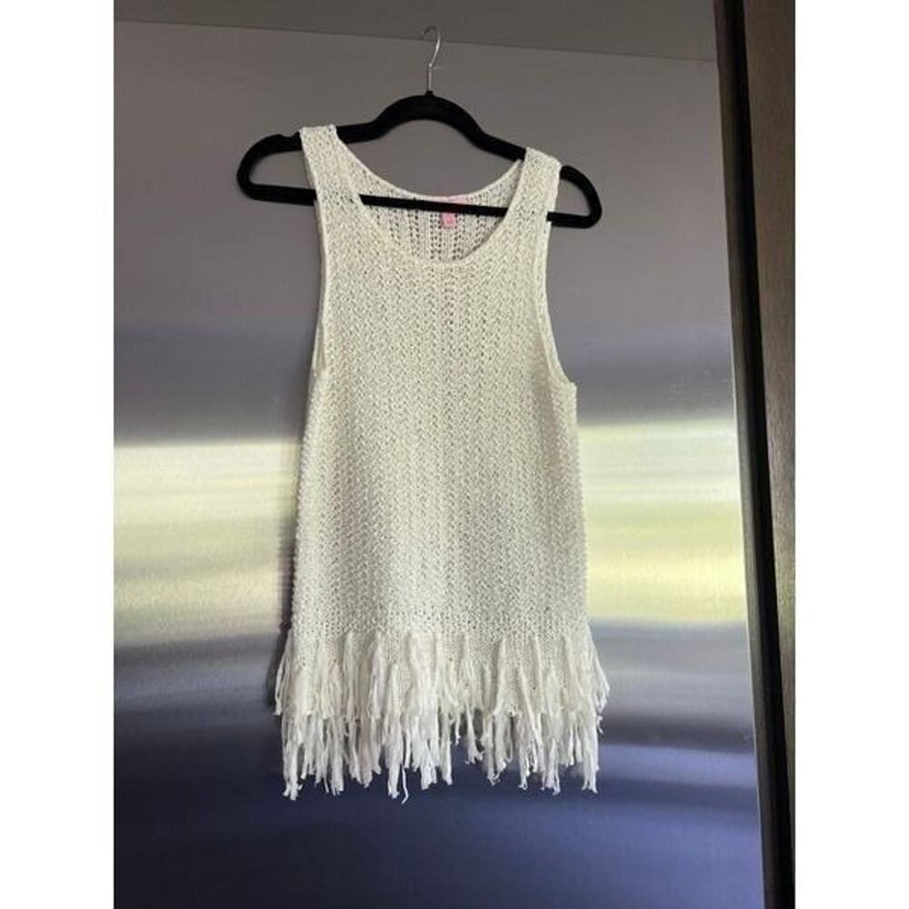Lilly Pulitzer Luca Lua‎ Sweater White Fringe Hem Sleeveless size small 20057